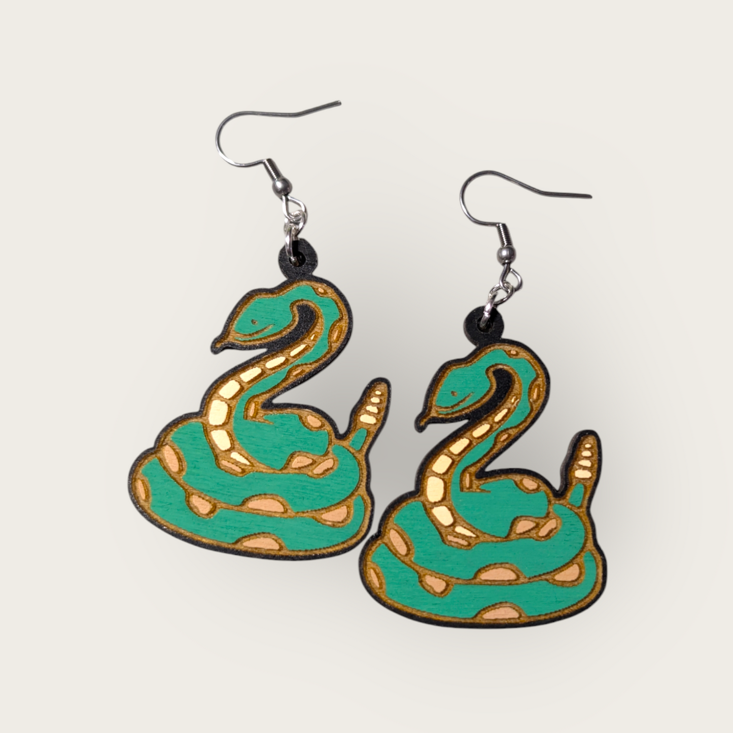 Rattlesnake Hand Painted Dangle Earrings