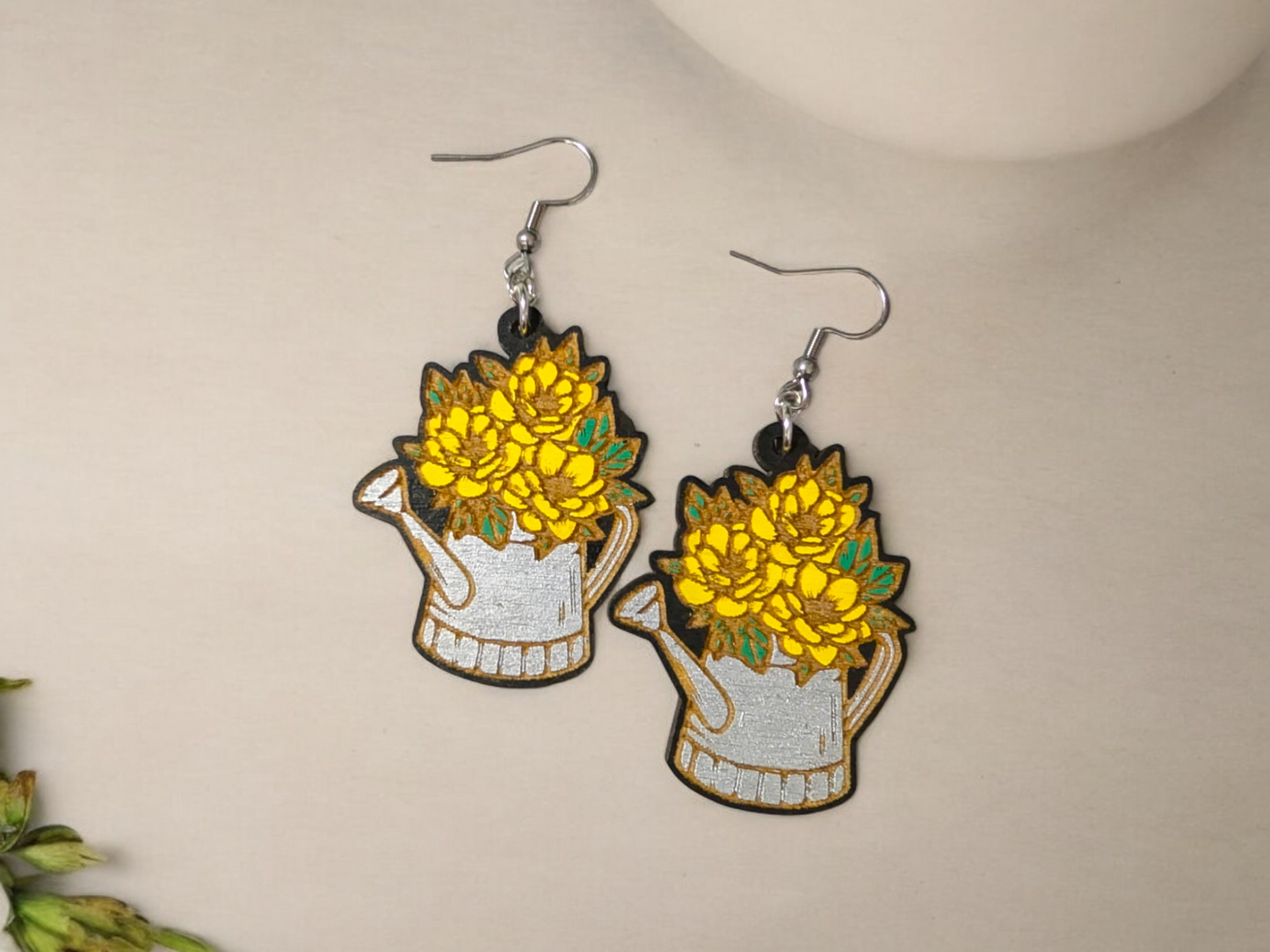 Whimsical Sunflower Watering Can Dangle Earrings - Perfect Gift for a Gardener!
