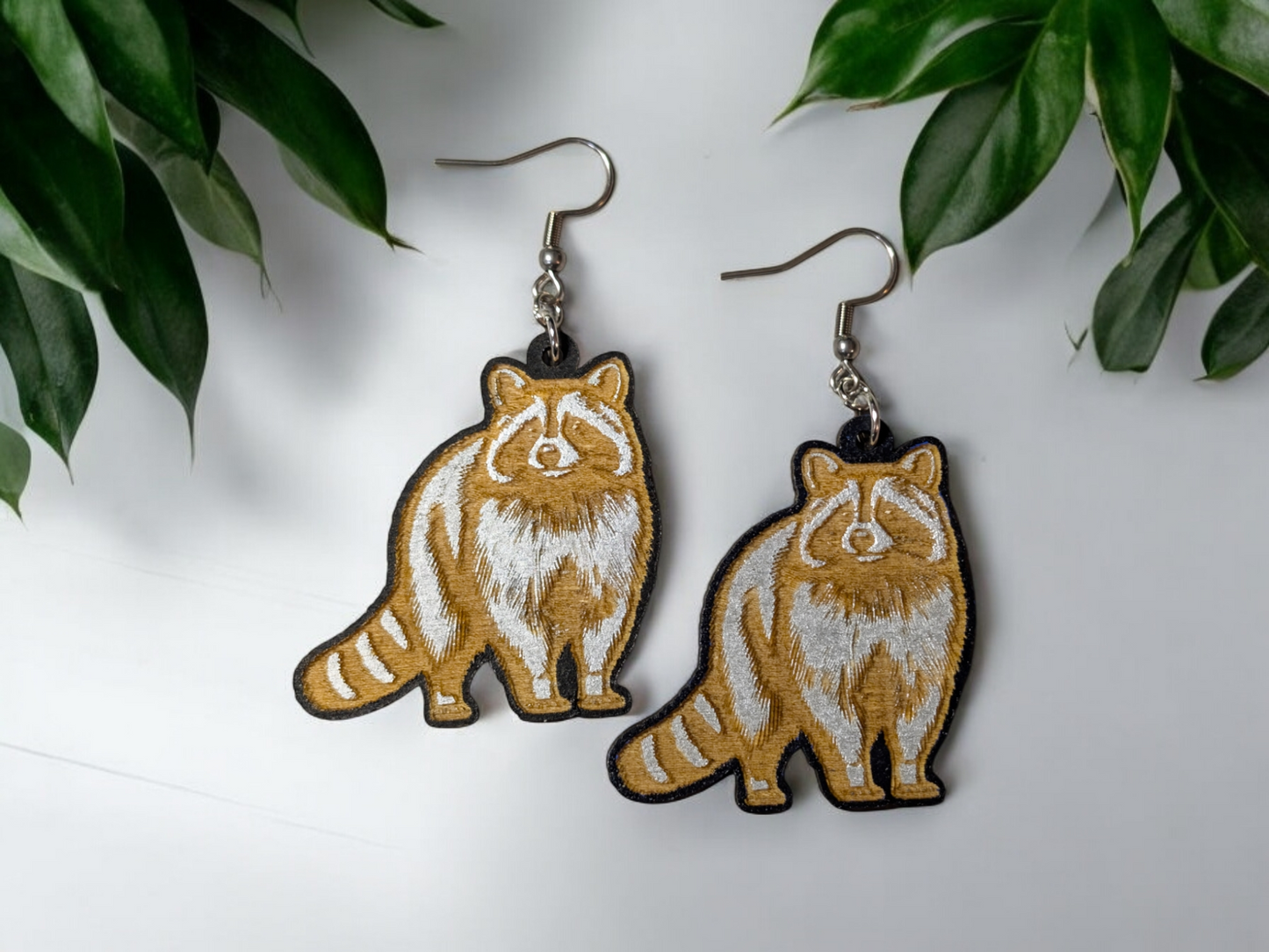 Raccoon Hand Painted Dangle Earrings