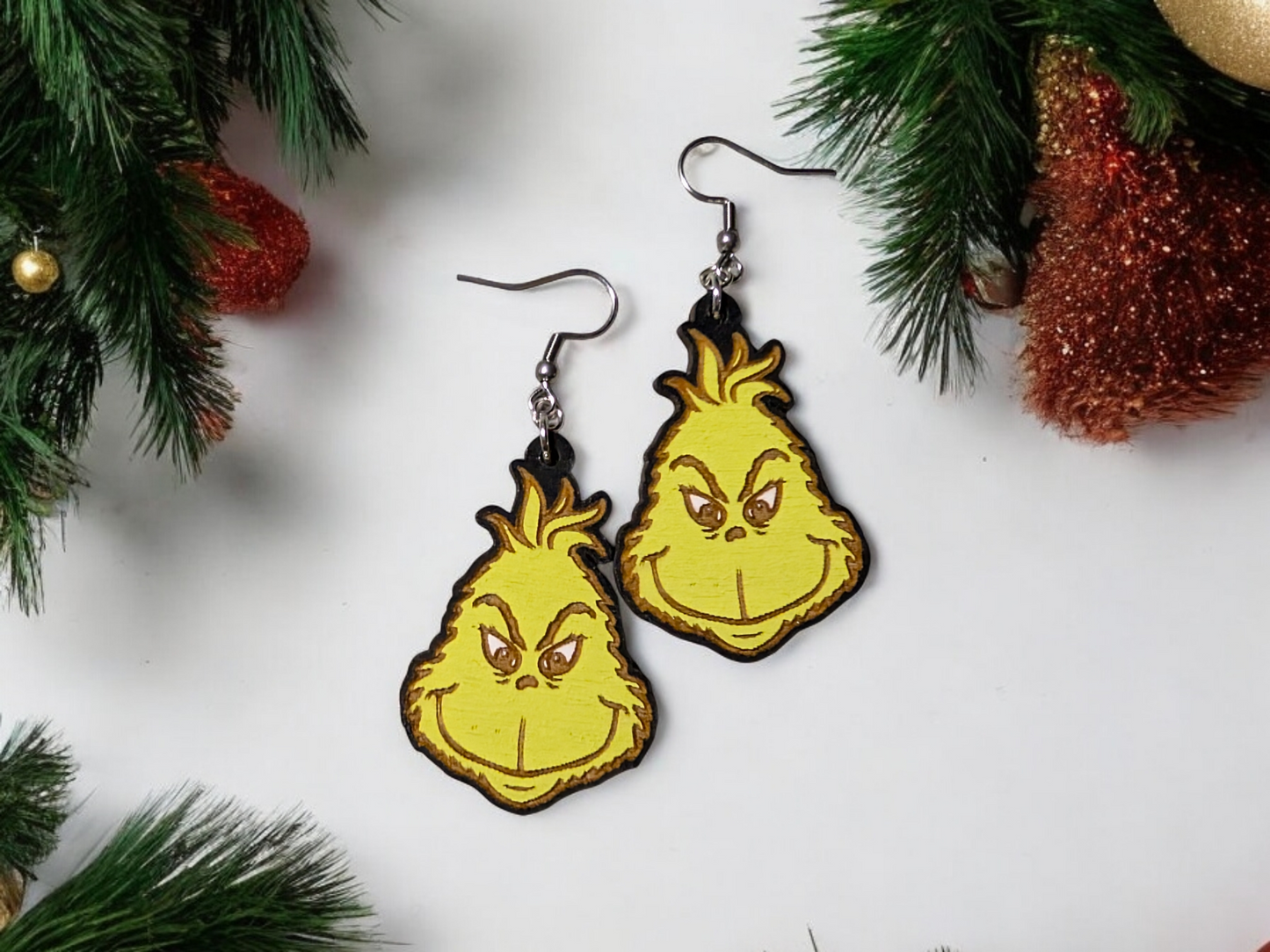 Retro Grinch Hand Painted Dangle Earrings