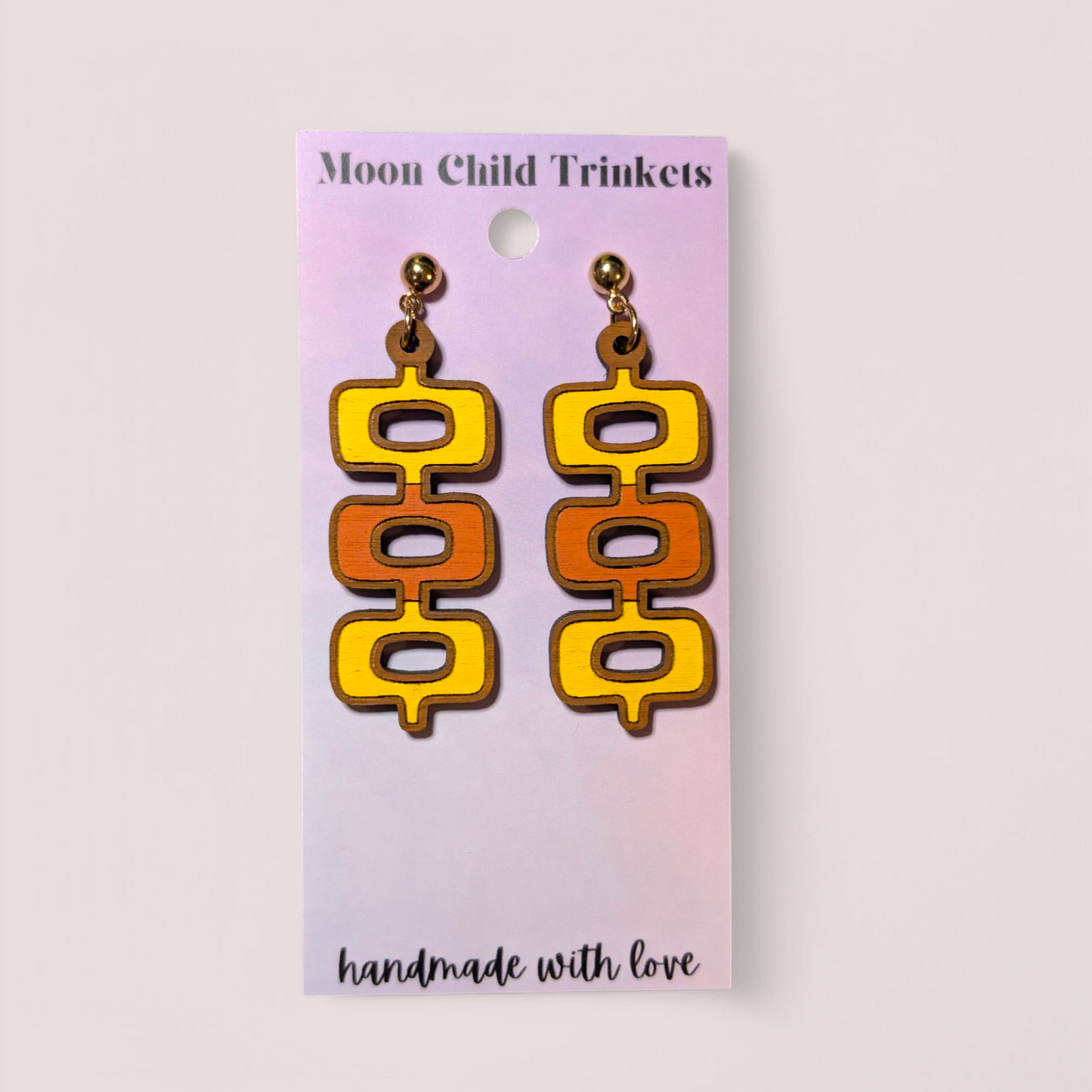 Mod Links 70s inspired Hand Painted Wood Dangle Earrings