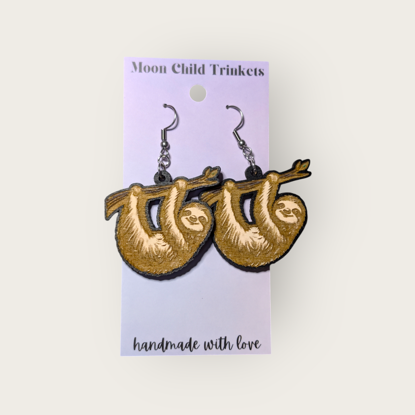 Hanging Sloth Hand Painted Dangle Earrings