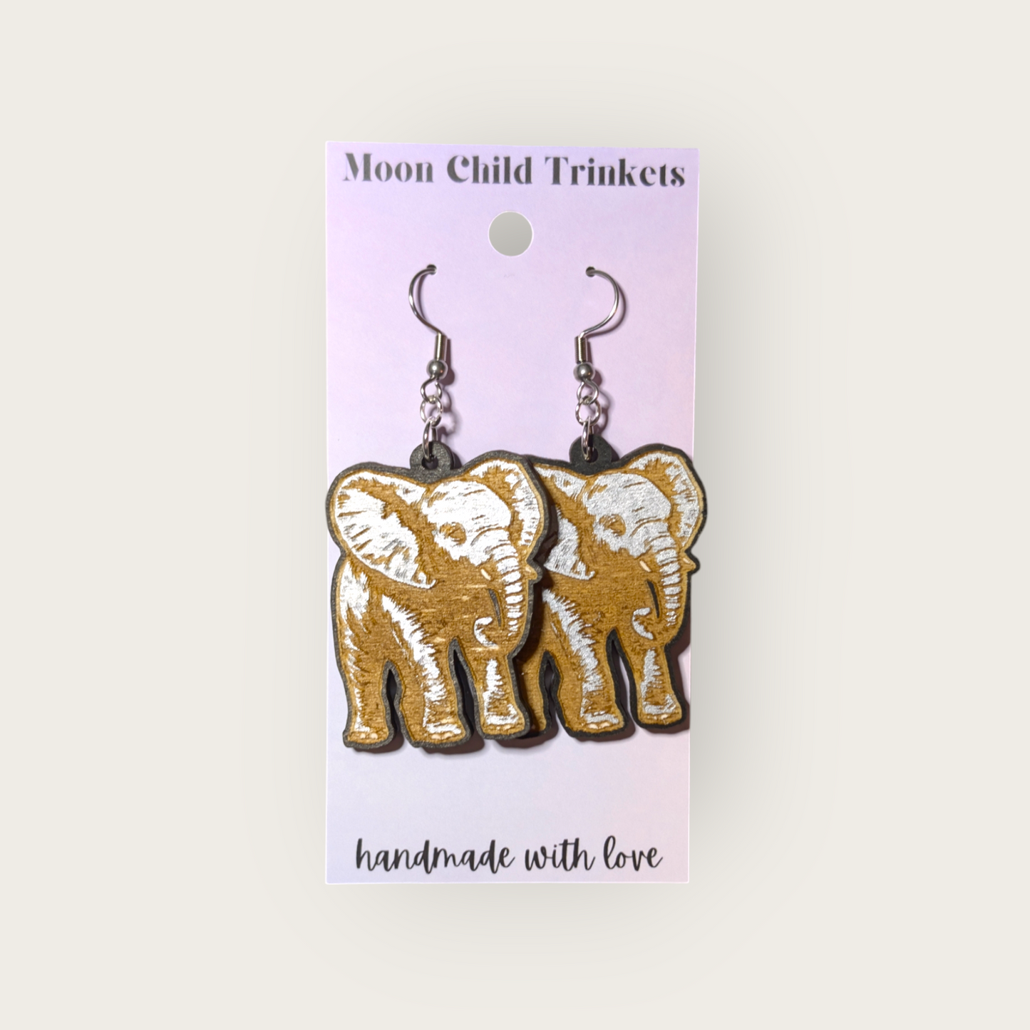 Baby Elephant Hand Painted Dangle Earrings
