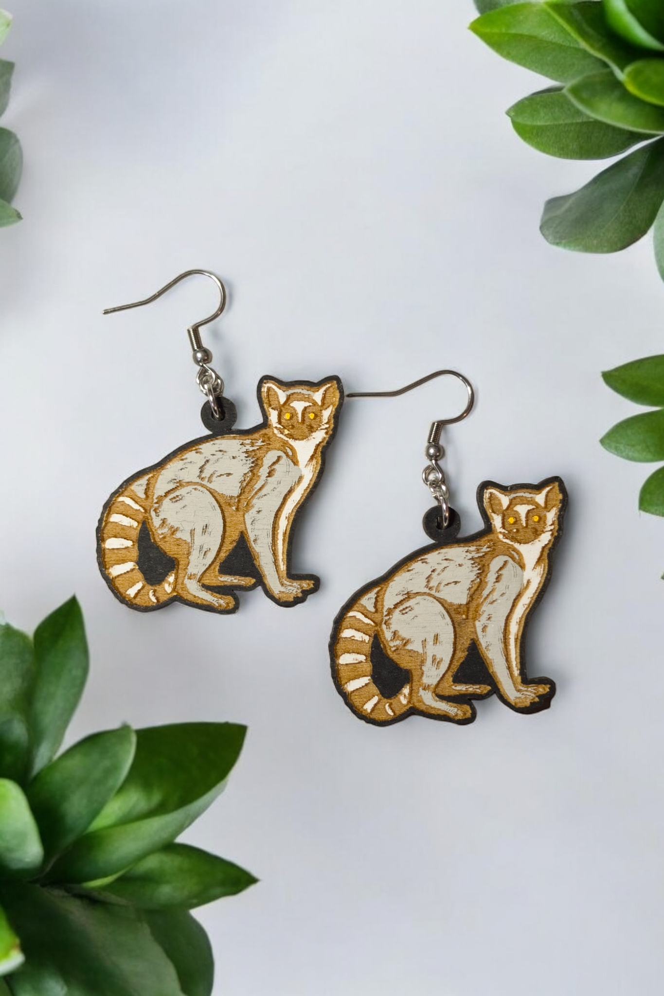 Lemur Hand Painted Dangle Earrings