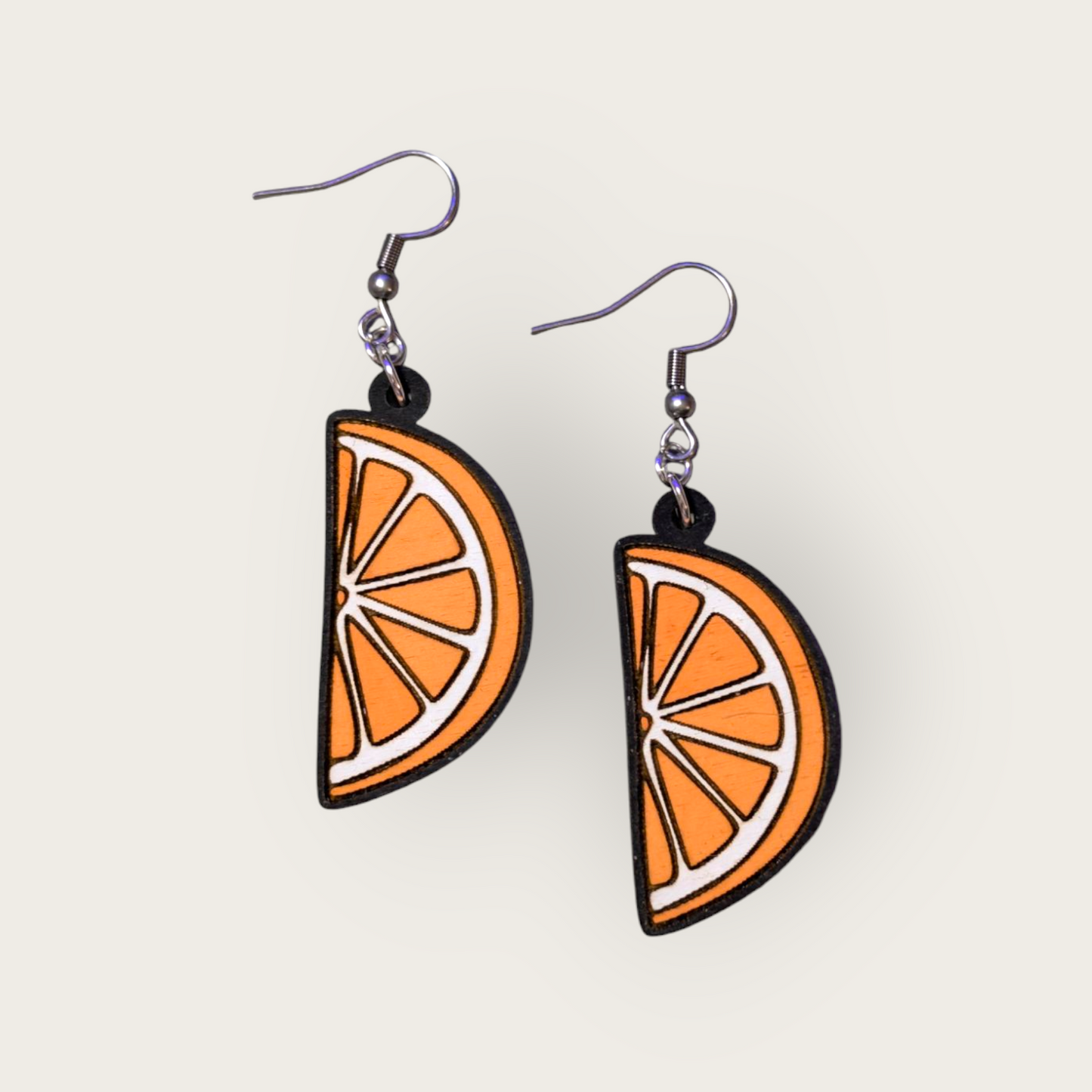 Orange Fruit Hand Painted Wood Dangle Earrings