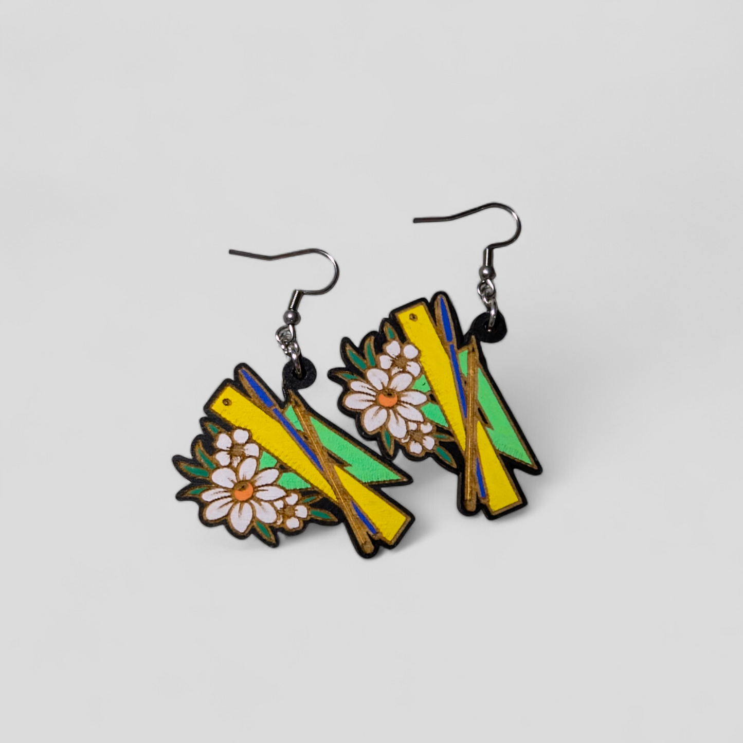 School Supplies Hand Painted Wood Dangle Earrings