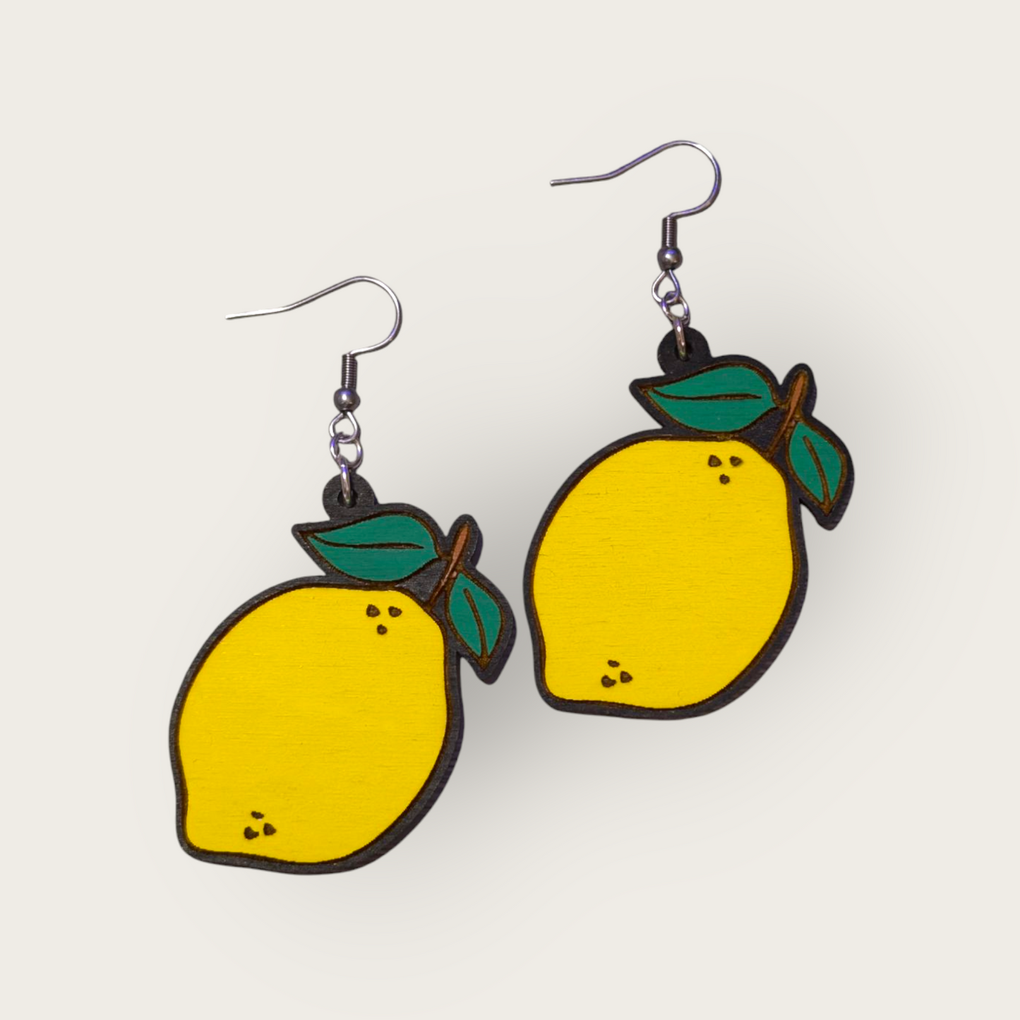 Lemon Fruit Hand Painted Wood Dangle Earrings