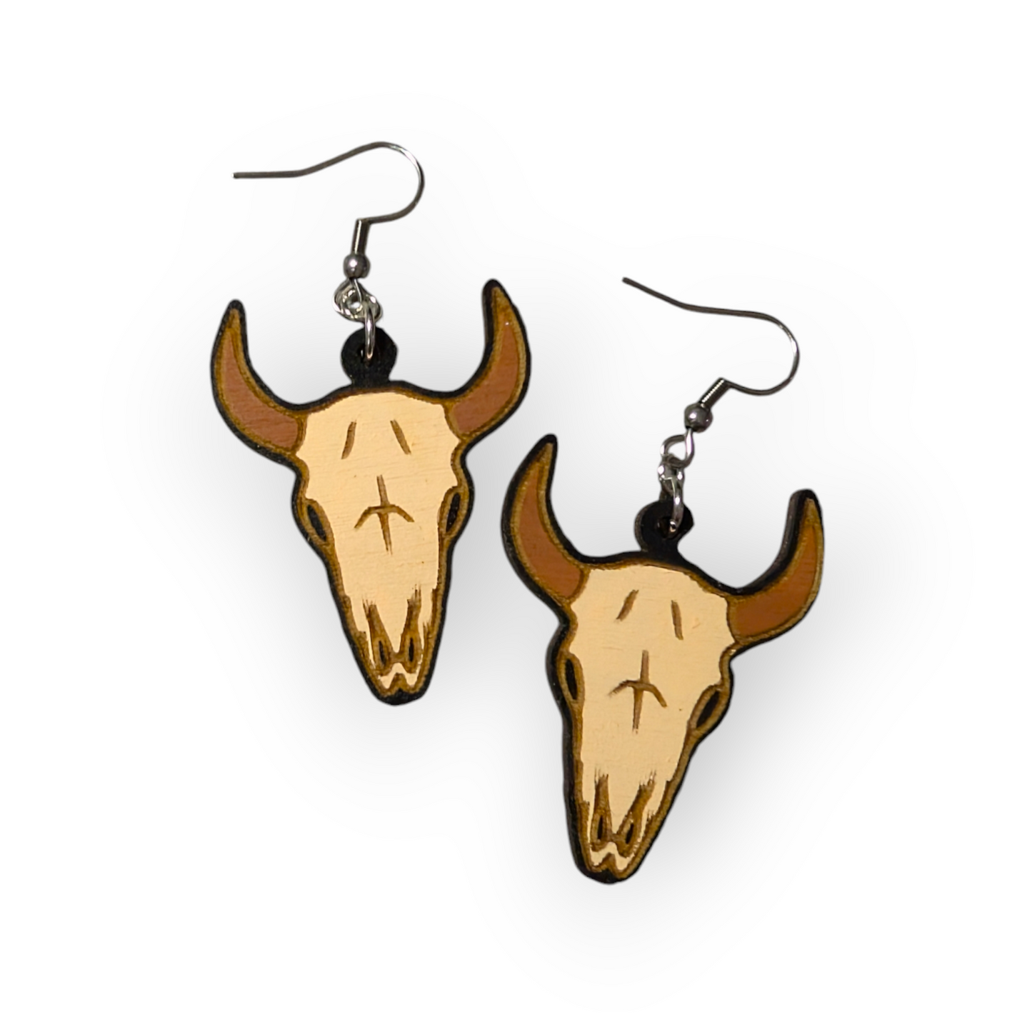 Western Cow Skull Hand Painted Dangle Earrings