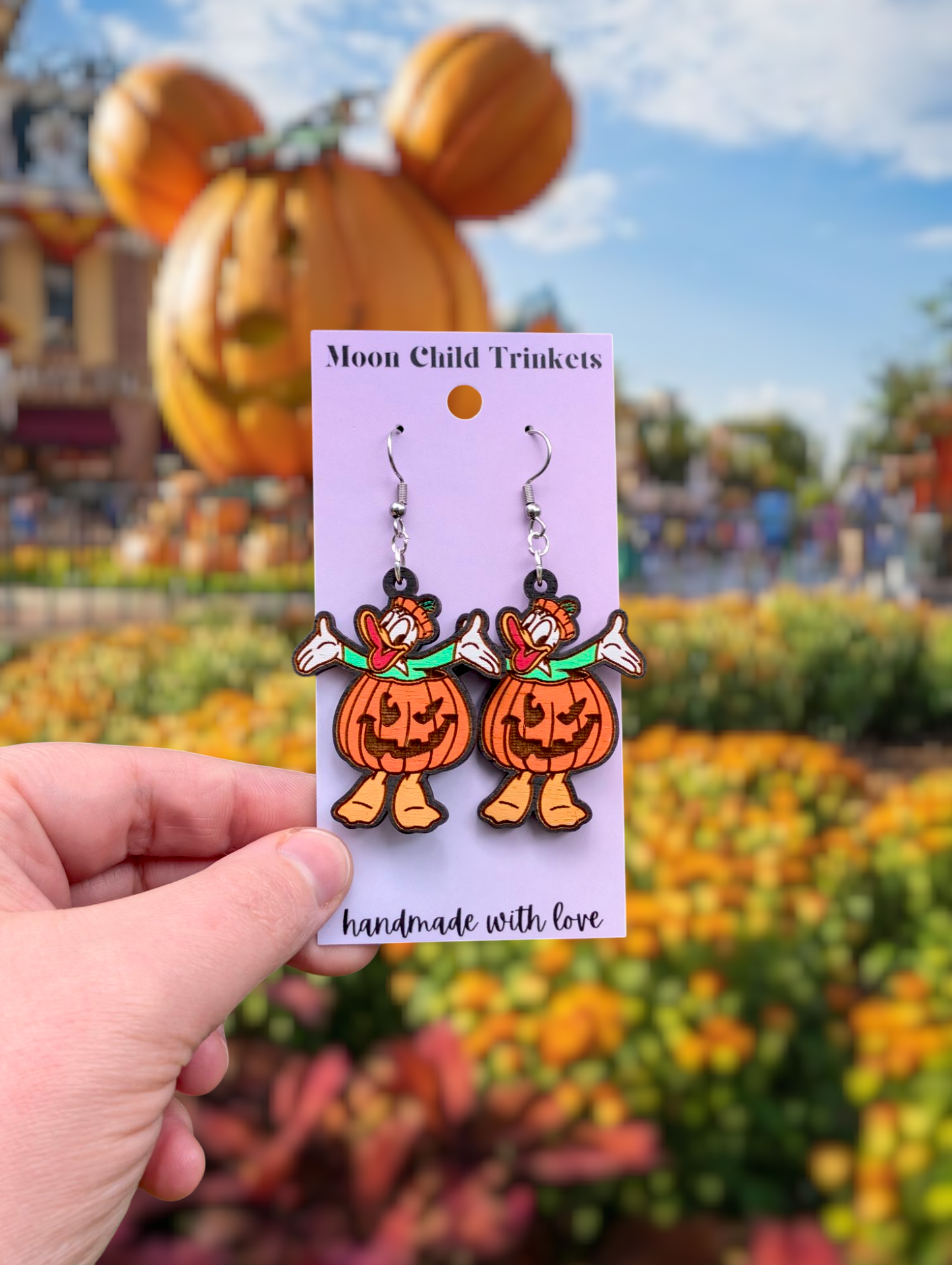 Donald Duck Halloween Hand Painted Wood Dangle Earrings