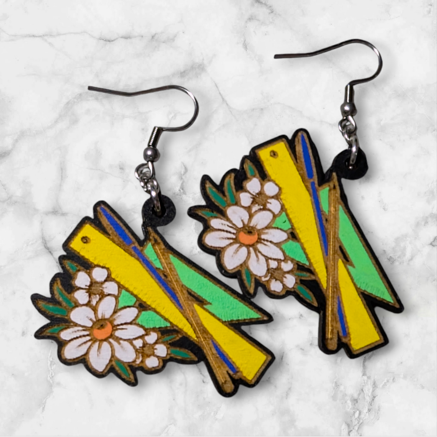 School Supplies Hand Painted Wood Dangle Earrings