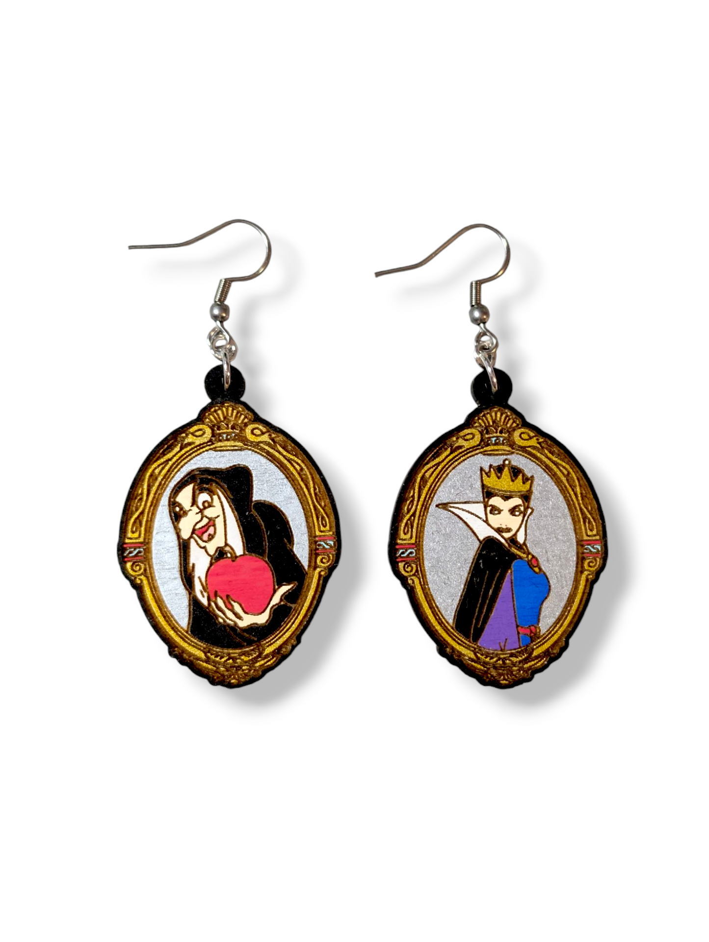 Evil Queen Magic Mirror Hand Painted Wood Earrings