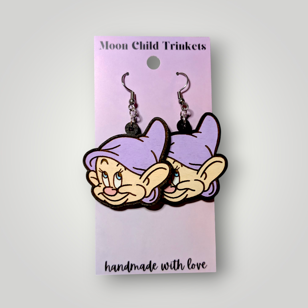 Dopey Dwarf Snow White Hand Painted Wood Earrings