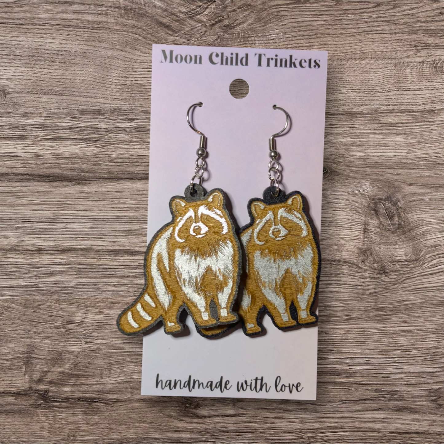 Raccoon Hand Painted Dangle Earrings