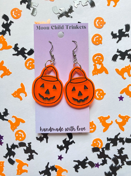 Halloween Pumpkin Bucket Acrylic Dangle Earrings *LIMITED EDITION* image 0