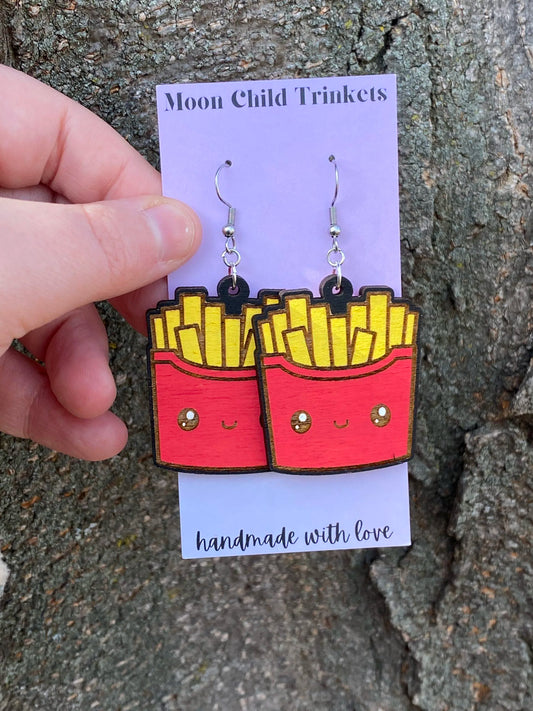 French Fries Kawaii Hand Painted Wood Dangle Earrings image 2