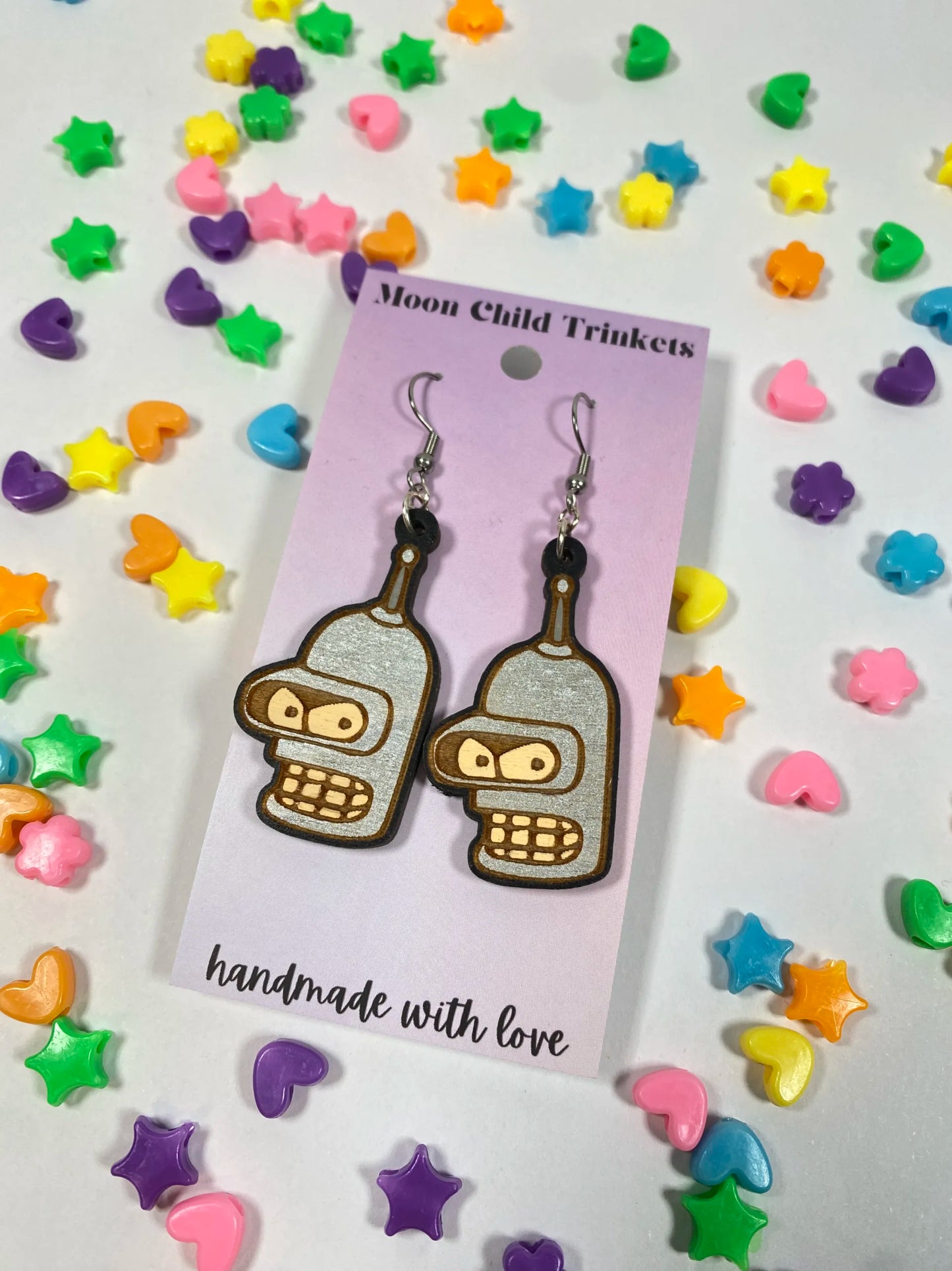 Bender Futurama Hand Painted Wood Dangle Earrings image 1