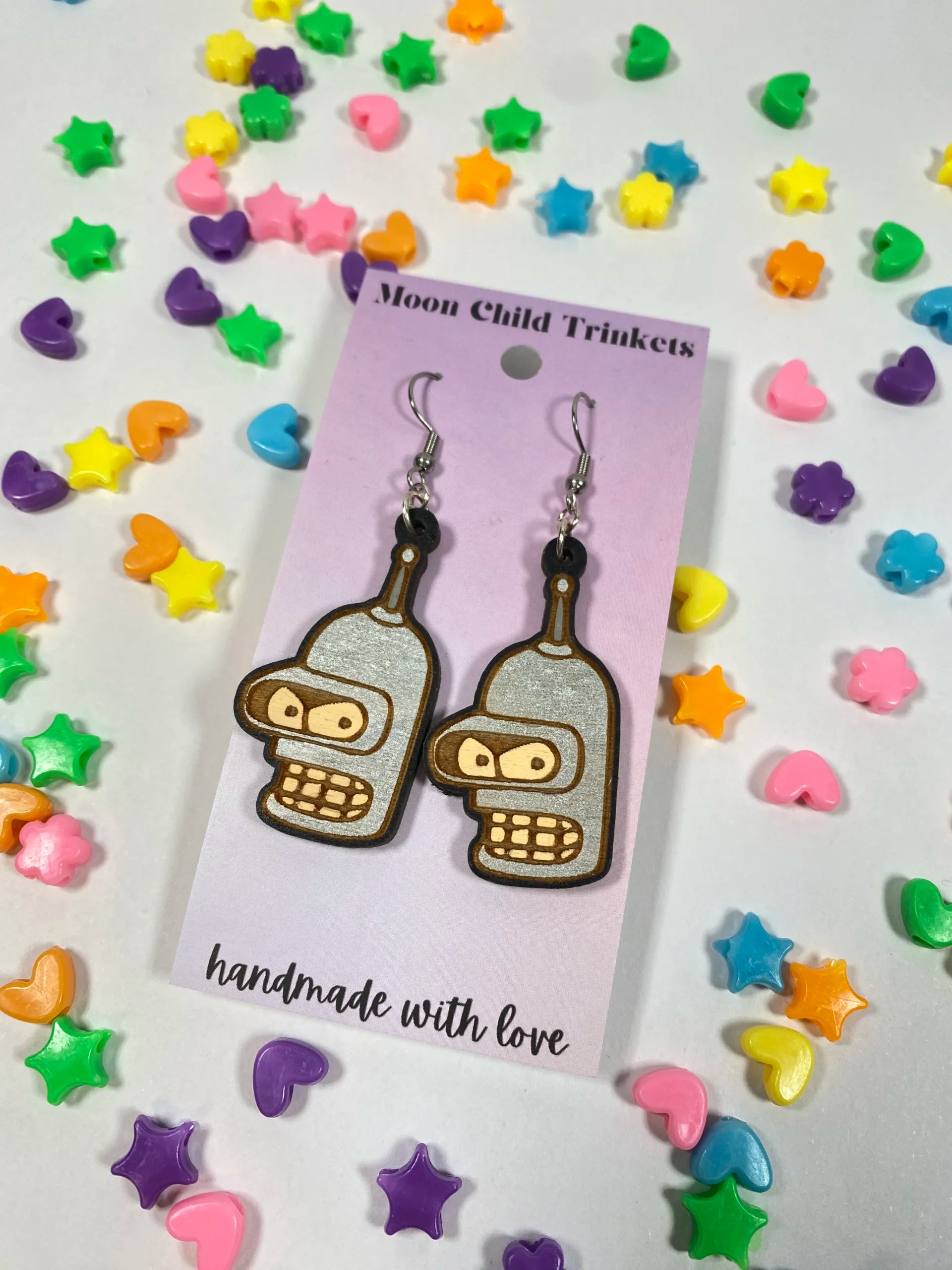 Bender Futurama Hand Painted Wood Dangle Earrings image 1