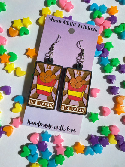 Chicken Nugget Tarot Card Hand Painted Wood Dangle Earrings image 1