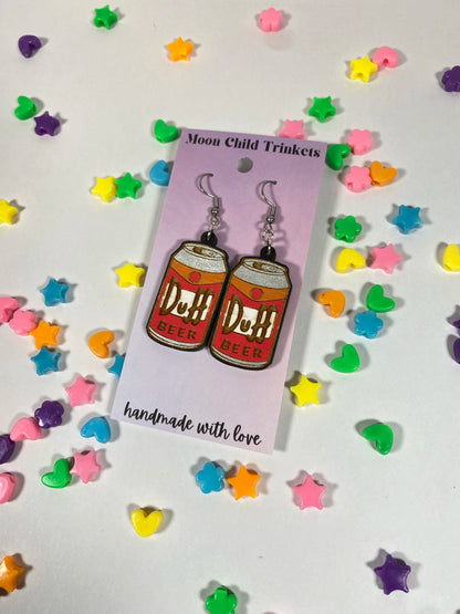 Duff Beer Hand Painted Wood Dangle Earrings image 0
