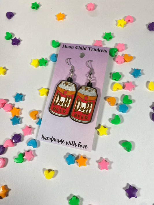 Duff Beer Hand Painted Wood Dangle Earrings image 0