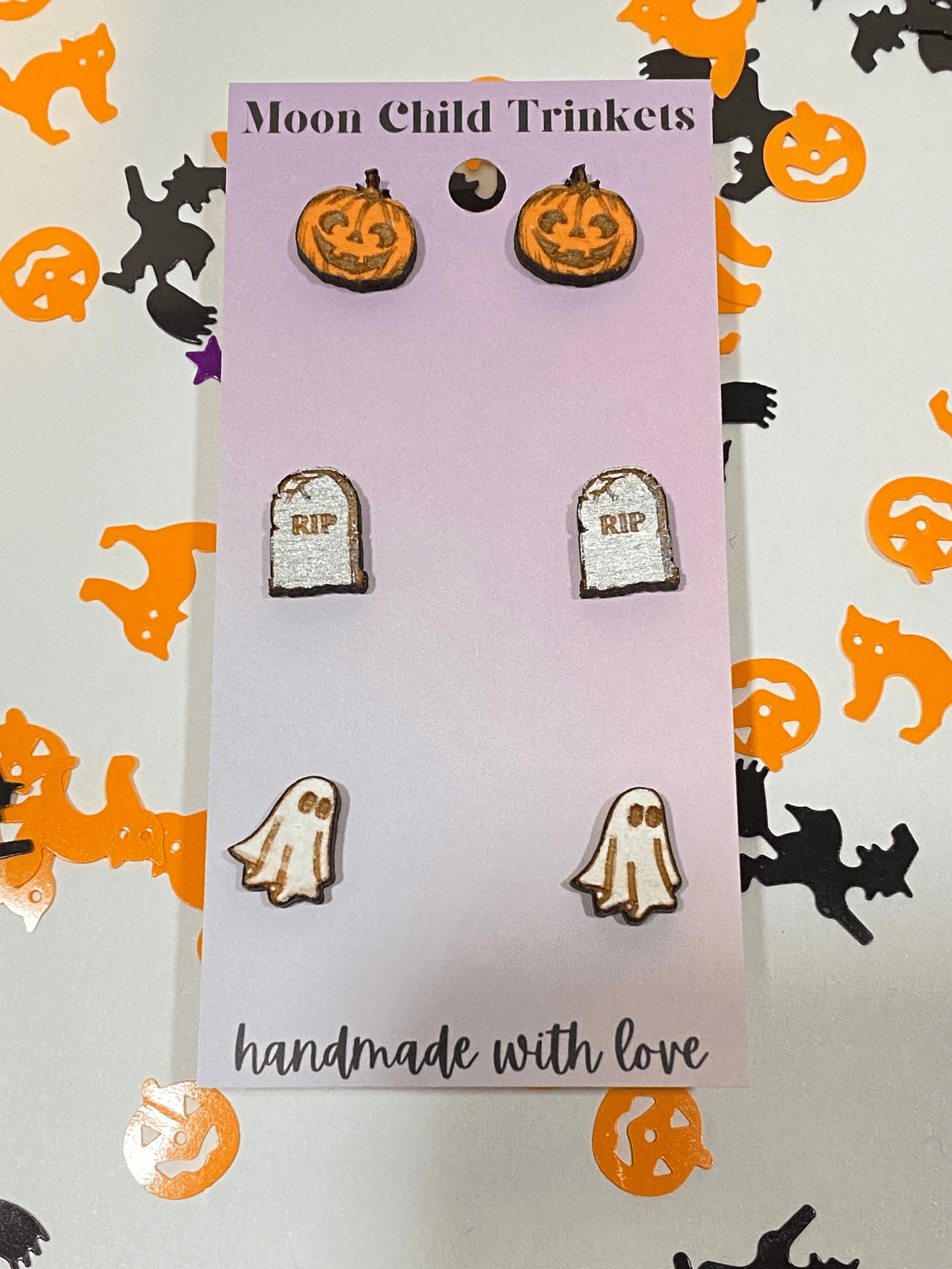 Halloween Stud Earrings 3 Pairs - Jack O'lantern Set image 1