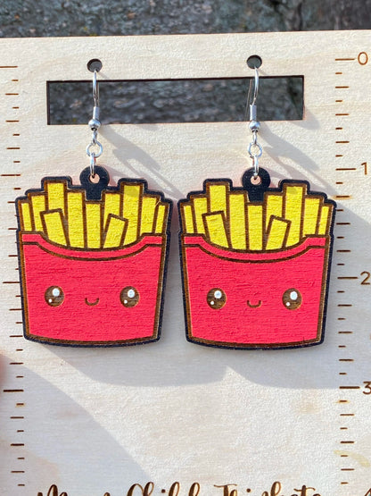 French Fries Kawaii Hand Painted Wood Dangle Earrings image 0