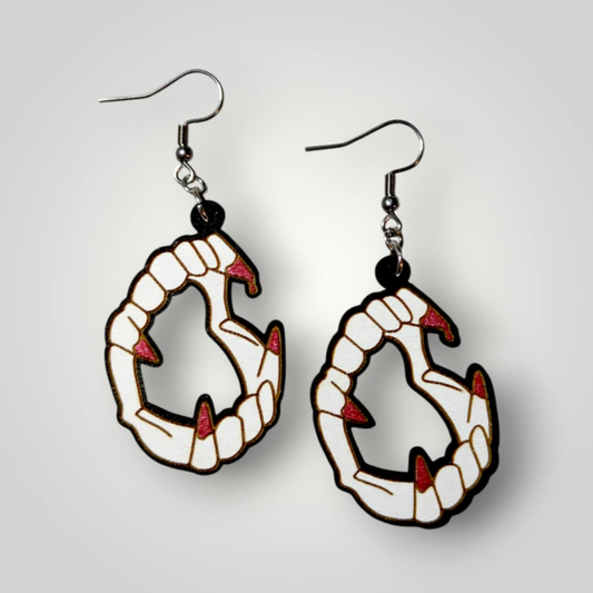 Vampire Teeth Hand Painted Wood Earrings