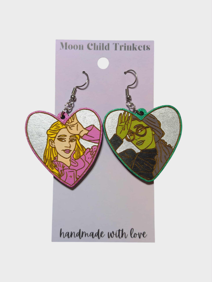 Wicked Elphaba and Glinda Wave Painted Wood Earrings