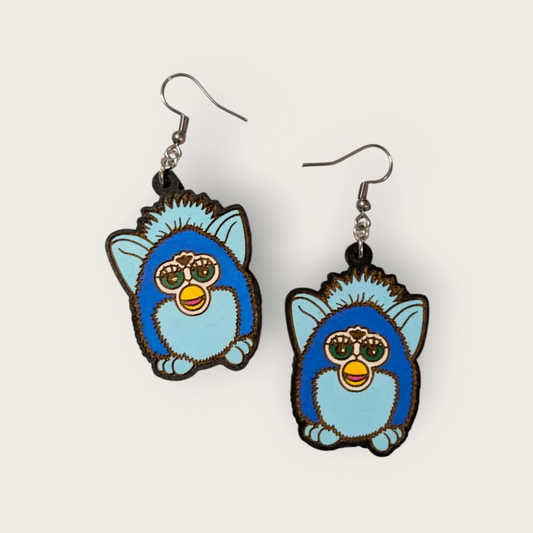 Furby Hand Painted Wood Dangle Earrings