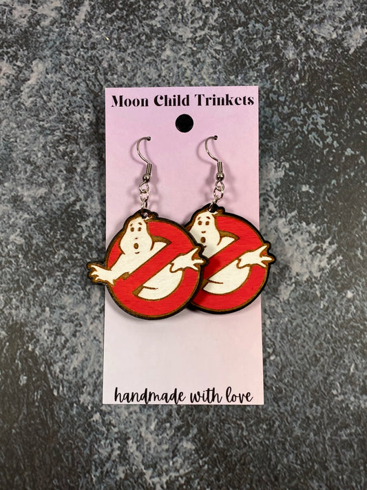 No Ghosts Ghostbusters Hand Painted Wood Dangle Earrings image 0