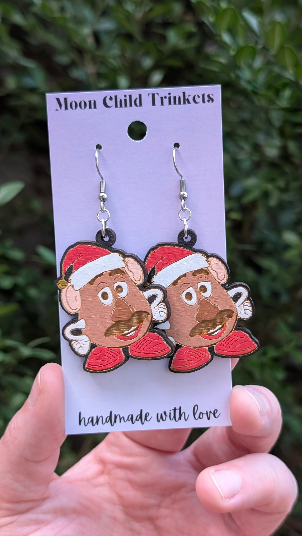 Mr Potato Head Christmas Toy Story Hand Painted Wood Dangle Earrings