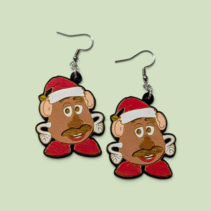 Mr Potato Head Christmas Toy Story Hand Painted Wood Dangle Earrings