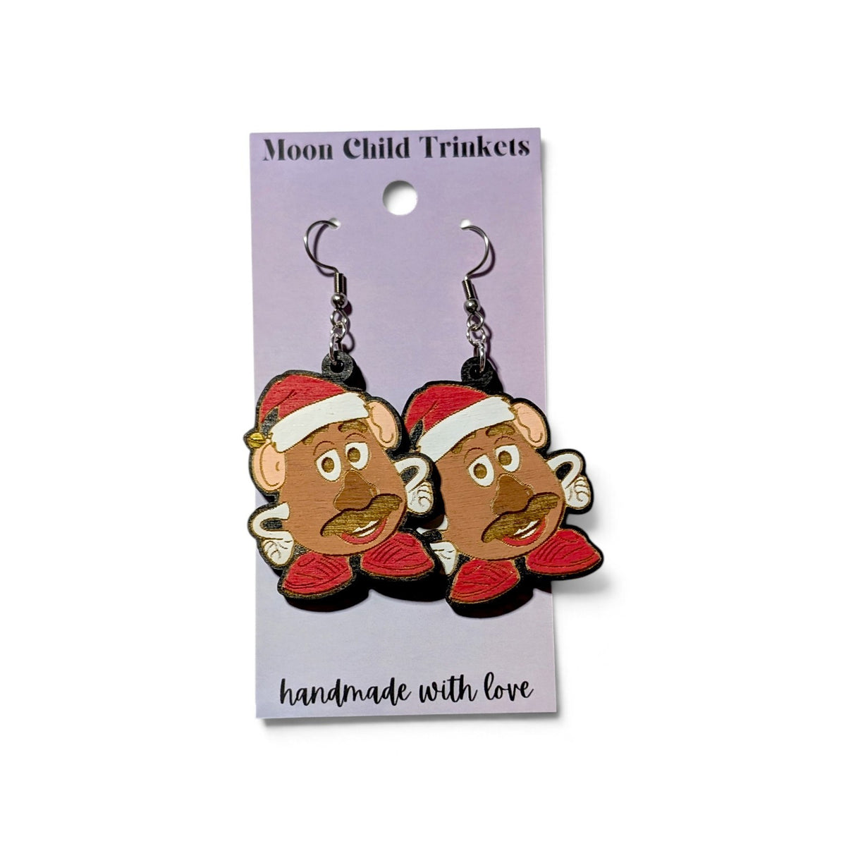 Mr Potato Head Christmas Toy Story Hand Painted Wood Dangle Earrings