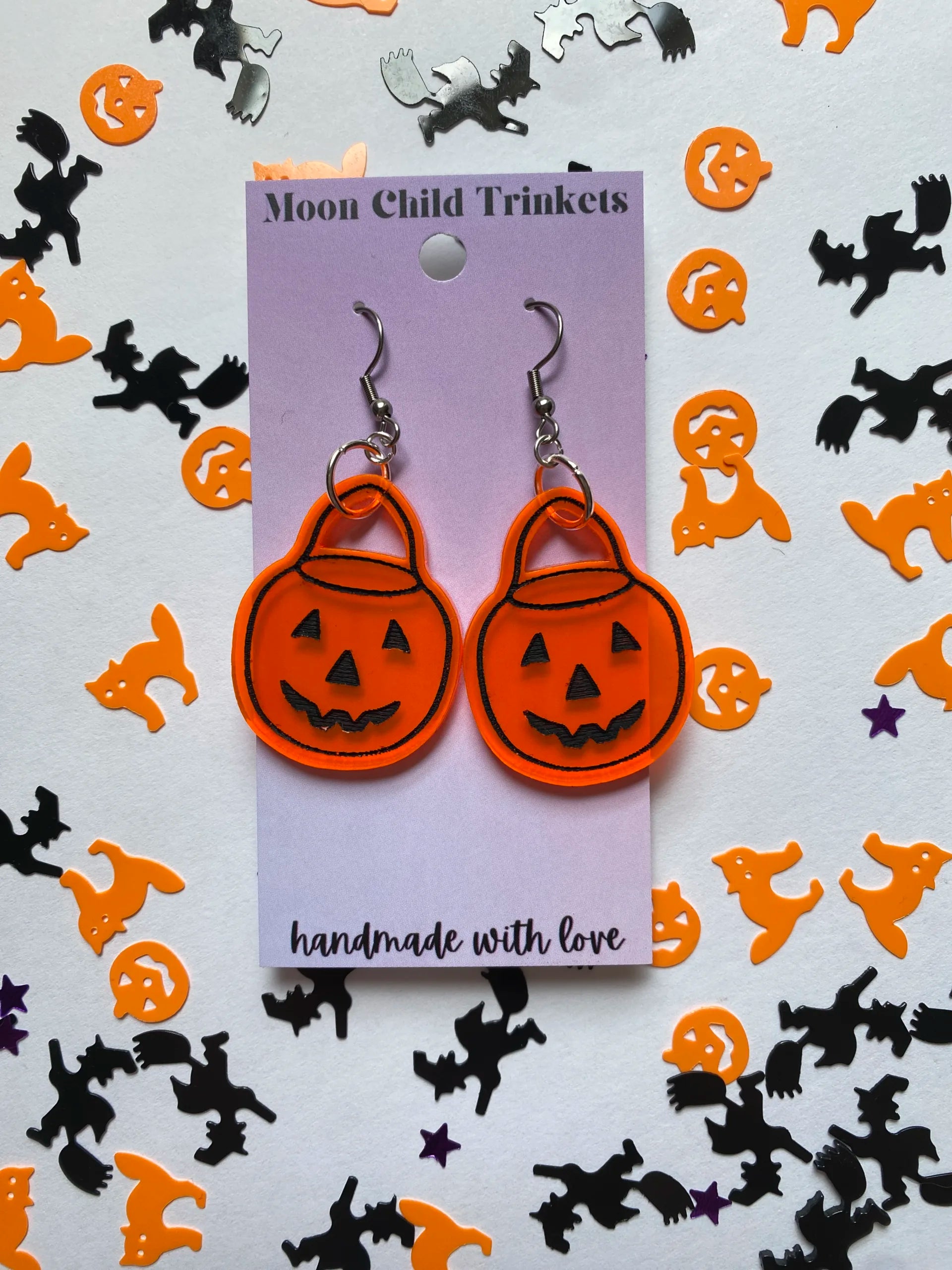 Halloween Pumpkin Bucket Acrylic Dangle Earrings *LIMITED EDITION* image 1