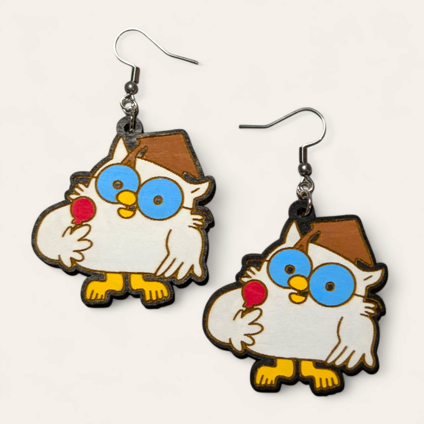 Mr Owl Nostalgic Hand Painted Wood Earrings