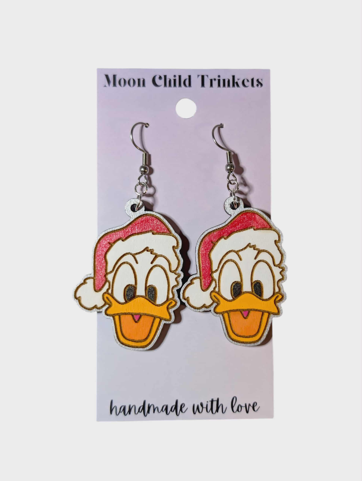 Donald Duck Christmas Hand Painted Wood Earrings