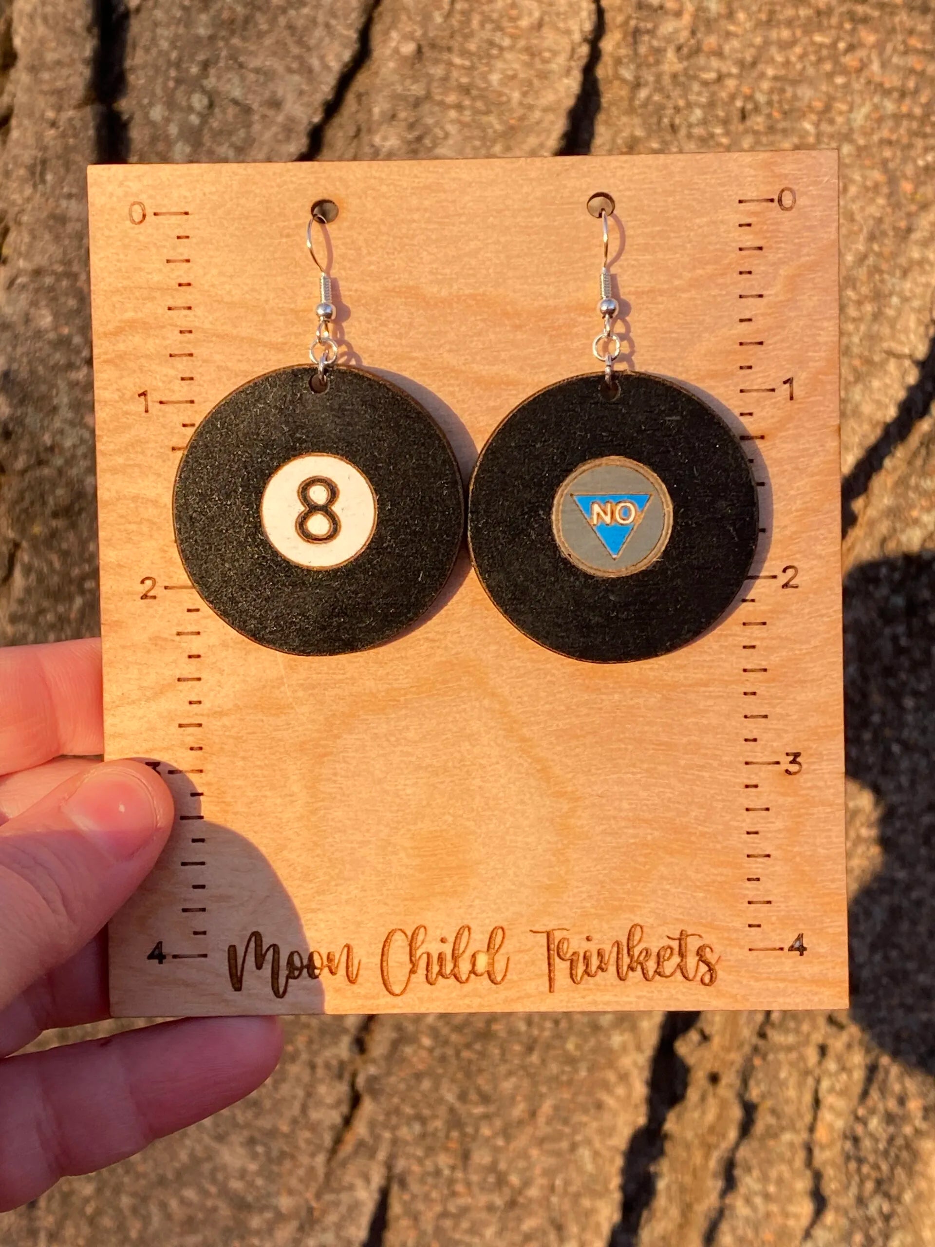 Magic 8 Ball Hand Painted Wood Dangle Earrings image 1