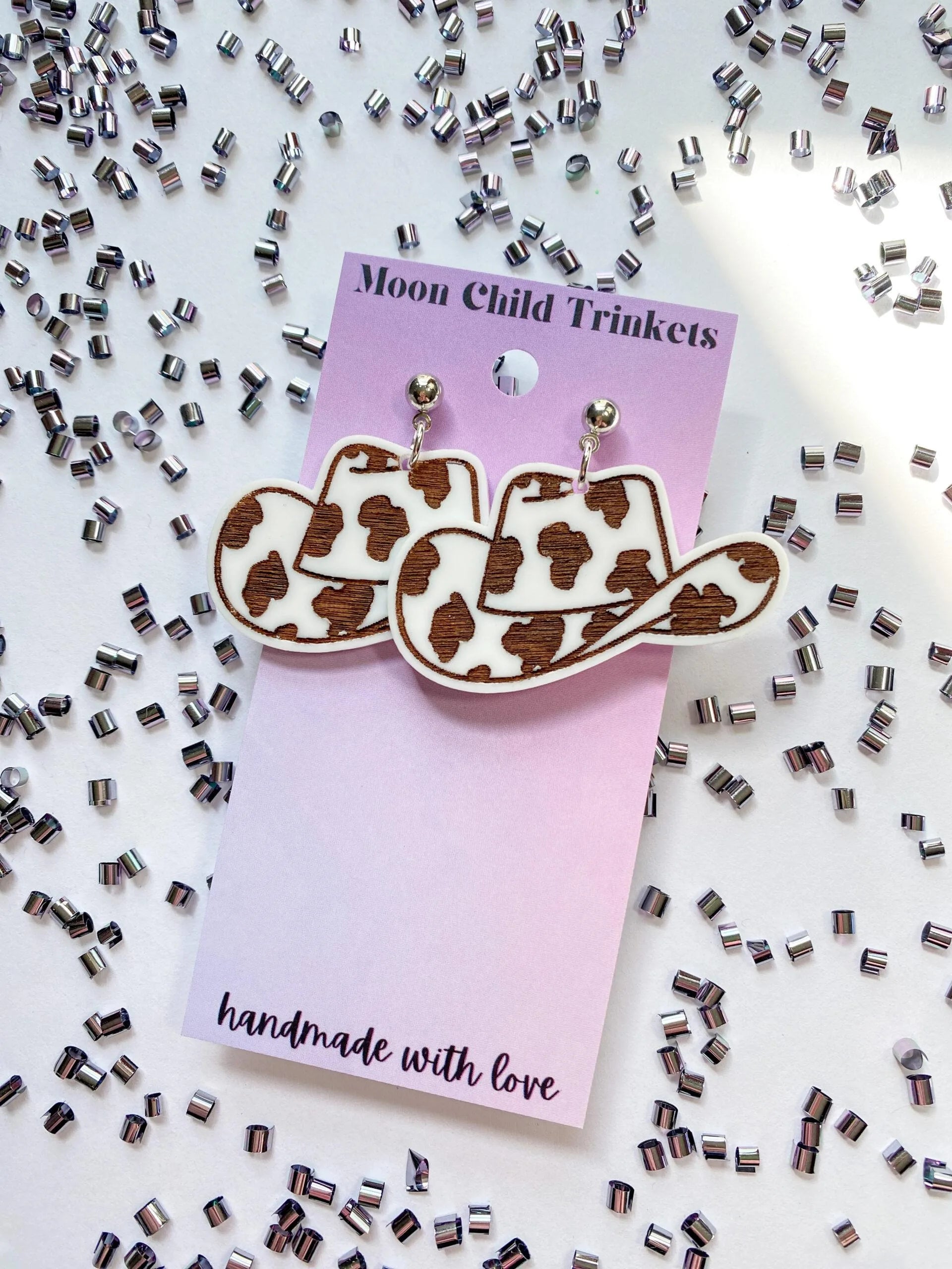 Brown Cow Print Cowboy Hat Earrings image 1
