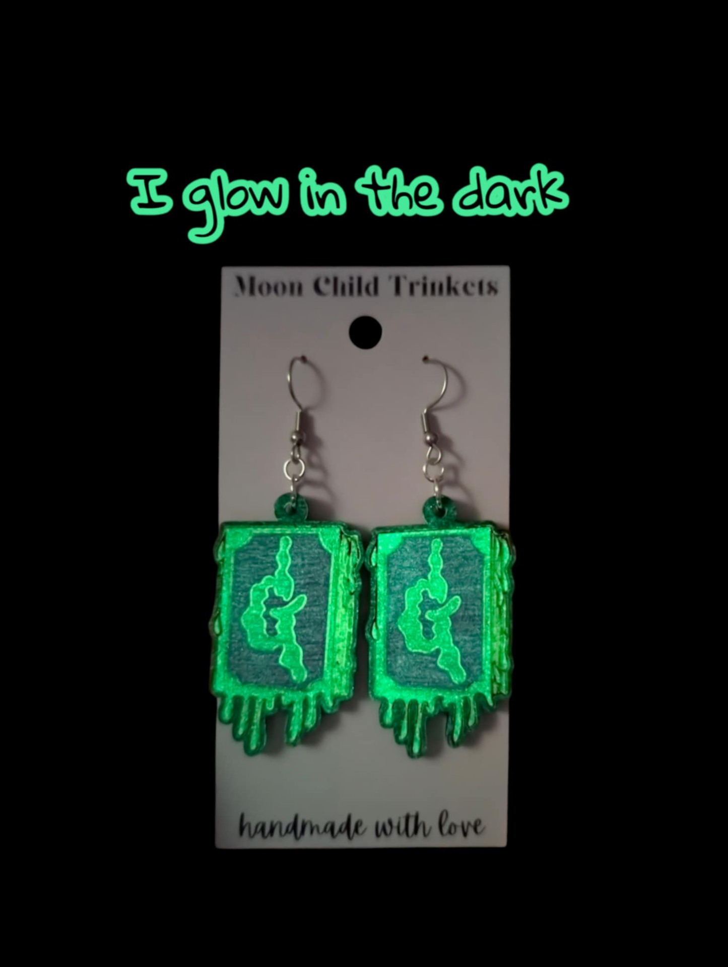 Goosebumps Book Glow In The Dark Hand Painted Wood Earrings