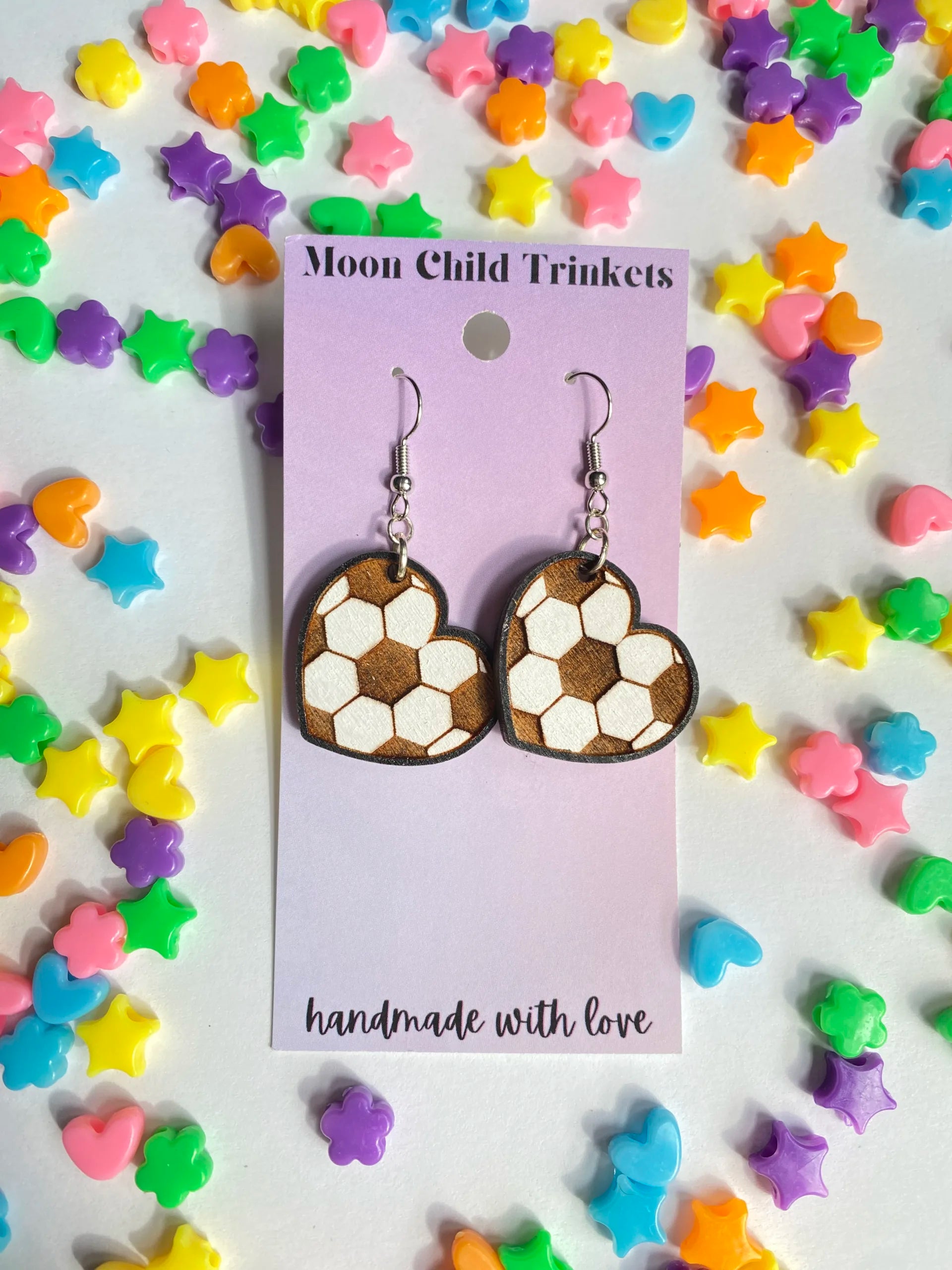 Soccer Heart Hand Painted Wood Dangle Earrings image 1