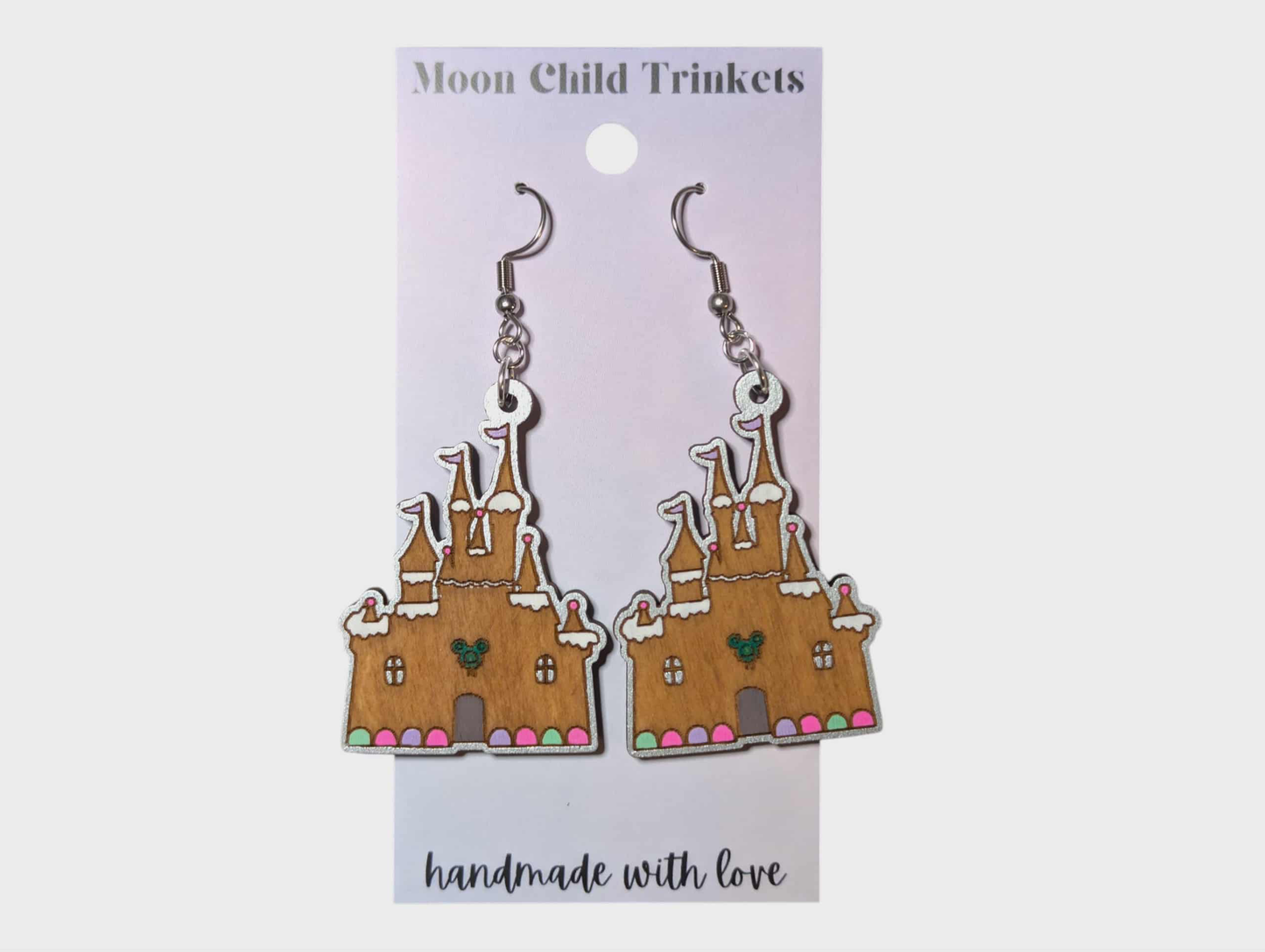 Gingerbread Castle Hand Painted Dangle Earrings