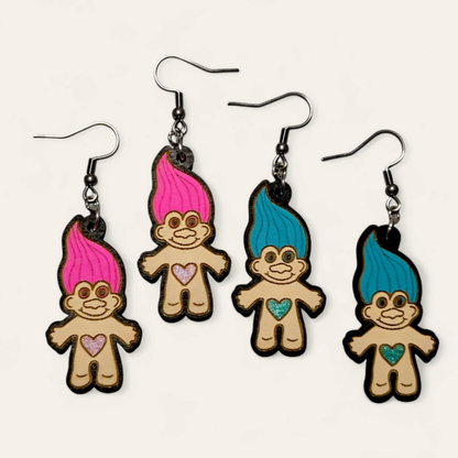 Troll Doll Hand Painted Wood Earrings