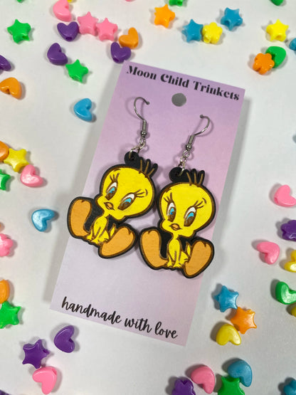 Tweety Bird Looney Tunes Hand Painted Wood Dangle Earrings image 1