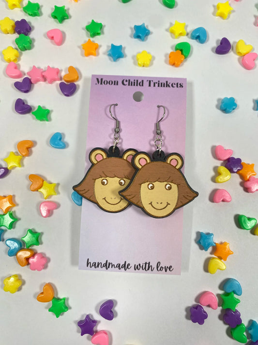 DW from Arthur PBS inspired Hand Painted Wood Dangle Earrings image 1
