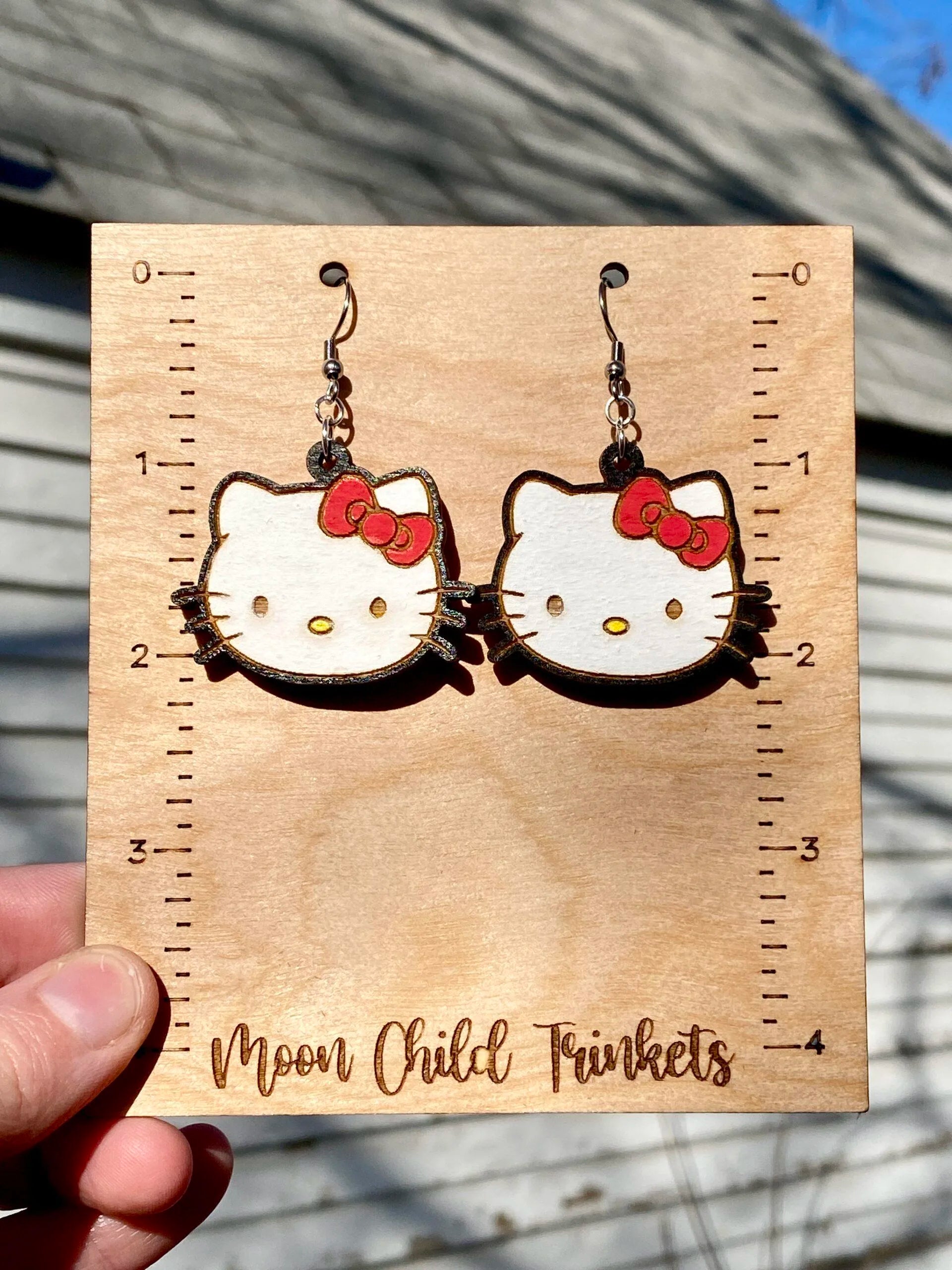 Hello Kitty Hand Painted Wood Dangle Earrings image 2