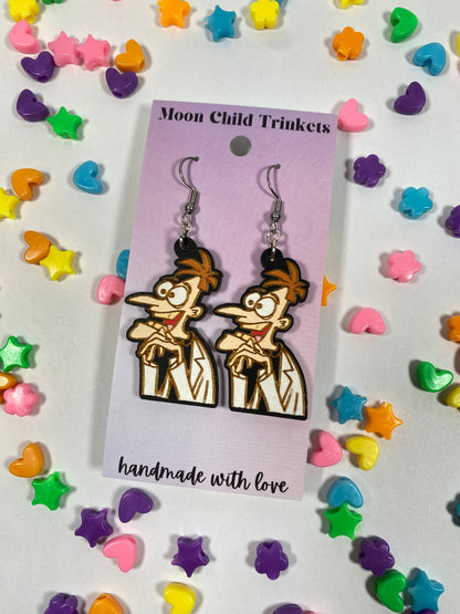 Dr. Doofenshmirtz Hand Painted Wood Dangle Earrings