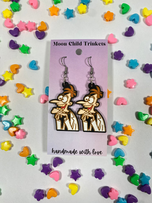 Dr. Doofenshmirtz Hand Painted Wood Dangle Earrings