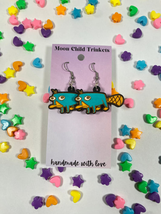 Platypus Hand Painted Wood Dangle Earrings
