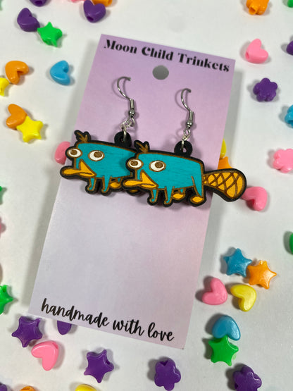 Platypus Hand Painted Wood Dangle Earrings