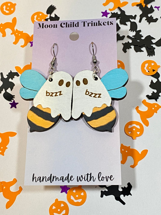 Boo Bee Hand Painted Wood Dangle Earrings